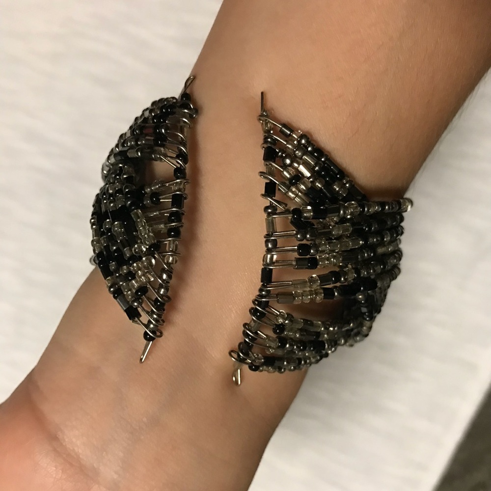 Women Black and silver beaded bracelet Y2K slip on beads elegant party casual